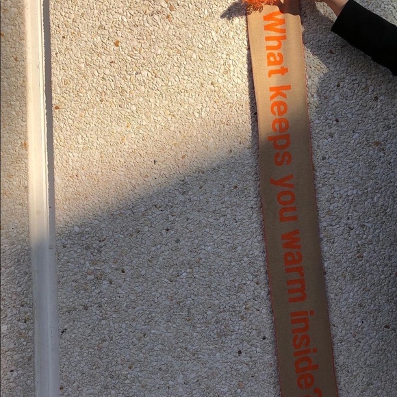 Reversible Orange and Tan Graphic Positive Message Scarf. - Picture 5 of 5